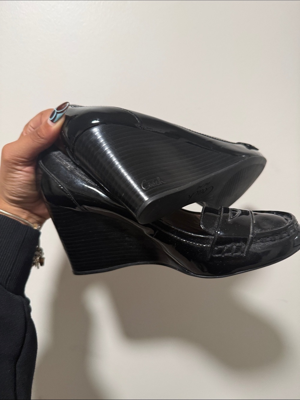 Coach Black Patent Wedge Loafers for Women - Picture 2 of 4
